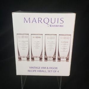 Marquis by Waterford Set of 4 Vintage Vim & Vigor Recipe Highball Glasses in Box